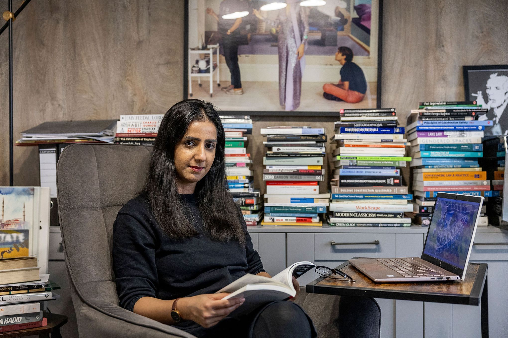 Saira Hussain in her home office. Image by Christina Davies, Fish2Photo